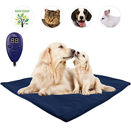 Pet Heating Pad, Upgraded Dim 20IN Electric Heating Pad for Dogs &Cats Warming Dog Beds Pet Mat with Resistant Cord Replace Fleece Cover