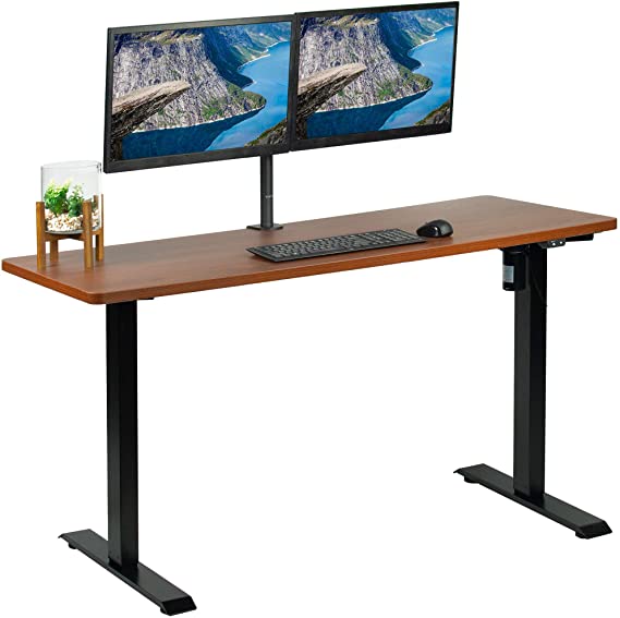 VIVO Electric 60 x 24 inch Stand Up Desk | Dark Walnut Table Top, Black Frame, Height Adjustable Standing Workstation with Simple 2 Button Controller (DESK-KIT-B06D)