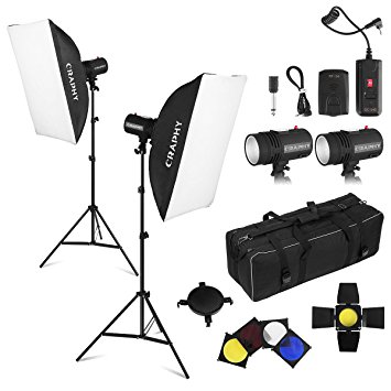 CRAPHY 440W Professional Studio Flash Strobe Photography Light Lighting Kit 8CH RT Monolight 50cmx65cm Softbox Strobe Set with 4xGels (Translucent,Blue,Red,Yellow) Carrying Bag for Portrait