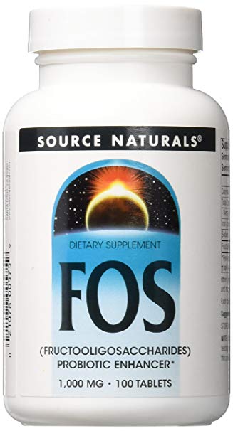 Source Naturals FOS (Fructooligosacchairdes) 1000mg Probiotic Enhancer - Prebiotic Supplement - Natural - 100 Tablets