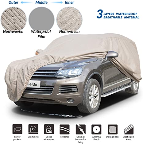 Shieldo Thick Shell Car Cover Waterproof Windproof Snowproof All Season Weather-Proof Fit 180"-195" Full Size SUV