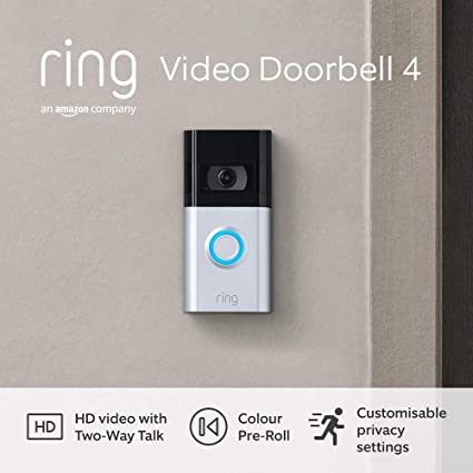 All-new Ring Video Doorbell 4 by Amazon - HD Video with Two-Way Talk, Colour Pre-Roll video previews, battery-powered | With 30-day free trial of Ring Protect Plan