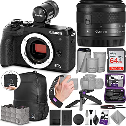 Canon EOS M6 Mark II Mirrorless Digital Camera and 15-45mm Lens   EVF-DC2 Viewfinder with Altura Photo Advanced Accessory and Travel Bundle