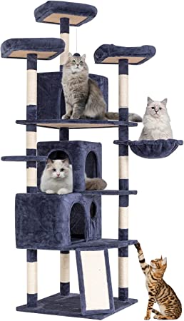 BestPet Cat Tree 72.8 inches XXL Large Cat Tower for Indoor Cats ,Multi-Level Cat Furniture Activity Center Cat Condo for Large Cats with Scratching Posts,Cozy Basket and Kitten Toys ,Smoky