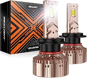 SEALIGHT H7 Fog Light Bulbs, 40000LM Super Bright H7 Powersport Bulb, H7 Hi/Lo Beam X6S Bulb with Fan, Plug and Play, IP68, 6000K White, Pack of 2