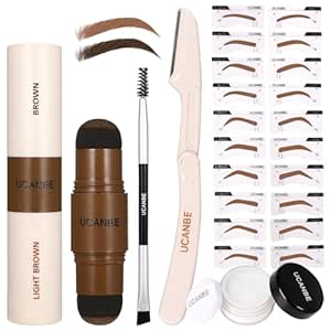 UCANBE 25PCS Eyebrow Stamp Stencil Kit With Dual-Color Eyebrow Stamp Pomade,20 Reusable Eyebrow Stencils,Finising Powder,Brush,Eyebrow Razor,Zipper Pouch,Waterproof Eye Brow Stamping and Shaping Kit02