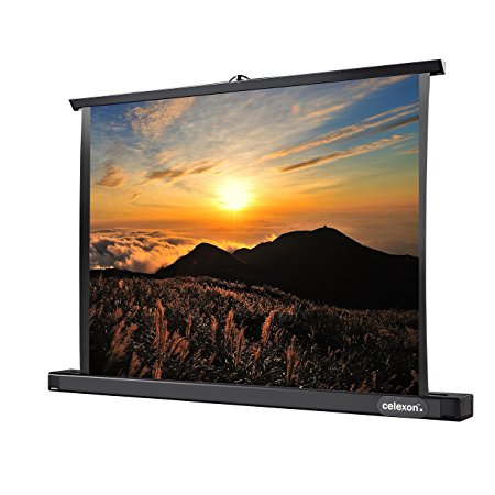 celexon 40" Professional Mini Portable Tabletop Projector Screen | 16:9 Format | Viewing area 35 x 20 inches | Compact table projector screen with integrated feet for mobile use | Easy & quick setup