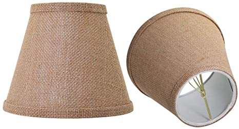 Double Mesh Small Lamp Shade Clip On Bulb Set of 2, Alucset Barrel Fabric Lampshade for Table Chandelier Wall Lamp 4x7x6 Inch, 2Pcs Pack (Brown)