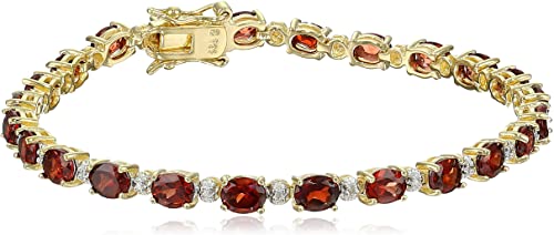 18k Yellow Gold-Plated Sterling Silver Diamond Accent Two-Tone Gemstone and Tennis Bracelet, 7.25"