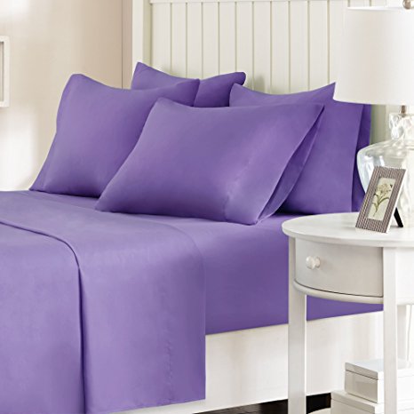 Comfort Spaces - Microfiber Sheet Set - 6 Piece - Full Size - Solid – Purple – Includes flat sheet, fitted sheet and 4 pillow cases