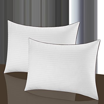 Chic Home 500-Thread Oversized Egyptian Cotton Count Striped Hotel Pillow, Queen, White, 2-pack