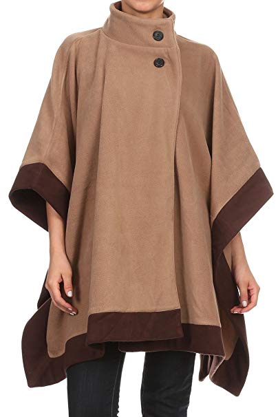 LL Womens Poncho Outer Coat Fall Winter Soft Fleece Open Front Button