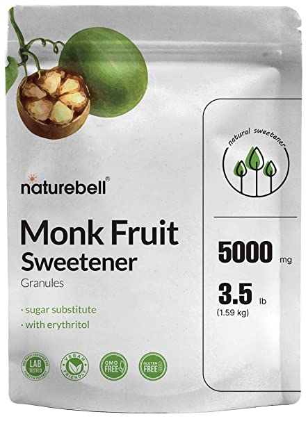 Monk Fruit Sweetener with Erythritol Granules, 3.5 Lbs, 1:1 White Sugar Substitute, 0 Calories | 0 Net Carbs | Keto | Vegan, Perfect For Baking, Cooking, Beverages, and More