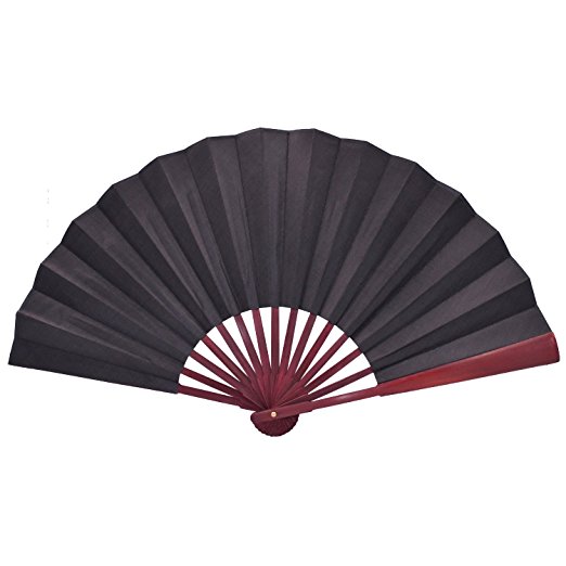 Metable Large Black Silk Folding Fan Chinese Style Men Bamboo Folded Fans Father's Day Gift Hand Held Props for Dancing Cosplay Home Office Wall DIY Decoration 13"(33cm)