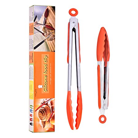 TTLIFE BBQ Tong Sets Grill Tongs Stainless Steel Silicone Kitchen Tongs 2 Pack (9-Inch & 12-Inch) 9"&12" (colorful)