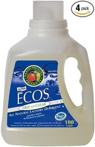 Earth Friendly Products Ecos 2X Liquid Laundry Detergent Free & Clear, 100 Fl Oz (Pack of 4)