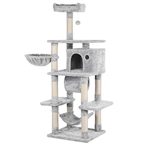 Yaheetech Large Cat Tree House Pet Furniture Climber, with Scratching Posts, Dangling Ball, Hammock, Condo and Tunnel, Anti-toppling Device 69.5 inches