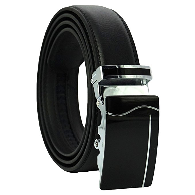 West Leathers Men's Solid Buckle with Automatic Ratchet Leather Belt 35mm