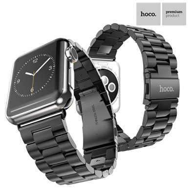 Apple Watch Band, TabPow HOCO [Timeless Band Series] Black Stainless Steel Strap Classic Adapter Buckle Watch Bands for Apple Watch 42mm [Includes Band Link Removal Tool][Special Edition Black]