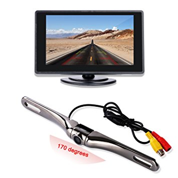 Backup Camera and Monitor Kit for Car,4.3" TFT LCD Monitor with170 degree Wide Angle Waterproof License Plate Backup Camera-Swivel Angle Adjustable