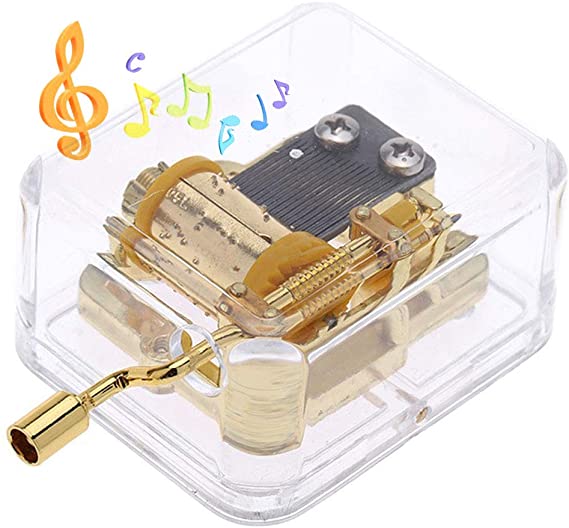 Pursuestar Acrylic Clear Gold Hand Crank Music Box for Mom/Dad/Daughter/Son - Unique Best Gifts for Birthday Christmas Thanksgiving Wedding Valentine Anniversary(Edelweiss)