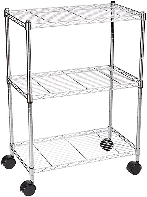 AmazonBasics 3-Shelf Shelving Unit on Wheels - Chrome