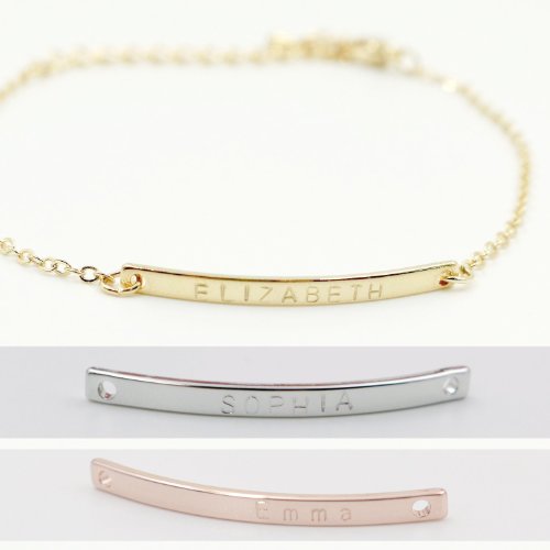 16K Gold Name Bar Bracelet - Dainty Personalized Gold Plated bar Delicate Initial Bridesmaid Gift Hand Stamp