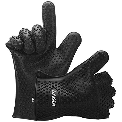 Blinkeen Silicone Heat Resistant BBQ Grill Gloves, Black