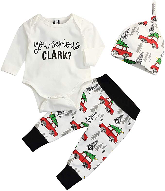 Newborn Baby Family Outfits Pajamas Romper Tops  Christmas Tree Pants Outfit 3Pcs Set