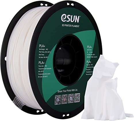 eSUN PLA  Filament 1.75mm, 3D Printer Filament PLA Plus, Dimensional Accuracy  /- 0.03mm, 1KG Spool (2.2 LBS) 3D Printing Filament for 3D Printers, White