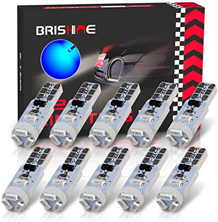 BRISHINE 10X T5 LED Bulbs Canbus Error Free Blue 3014 Chipsets 74 2721 37 PC74 Wedge LED Bulbs for Interior Gauge Cluster Dashboard Instrument Panel Speedo Indicator AC Lights