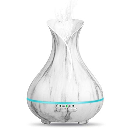 OliveTech Mini Diffusers for Essential Oils, 150ml Ultrasonic Essential Oil Diffuser, 7 Color LED Lights,BPA Free,Auto Shut Off - White Marble