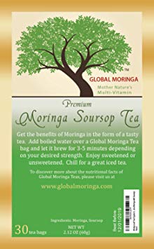 Global Moringa - Revitalizing Organic Moringa Tea with SourSop Leaf (30 Tea Bags) Ghana Grown, American Seller