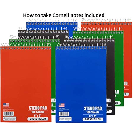 Steno Pad - 100 Sheets 6" X 9" Gregg Ruled (8 Pack), 800 Sheets Total plus How to take Cornell notes included by JustHangin'
