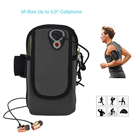 Running Armband Phone Holder, ieGeek Sweat-Free Sports Armband Bag for iPhone 7/6/6s/5/SE/iPod, Samsung Galaxy S5/S4/S3, LG, HTC, Huawei Cellphone Up to 5.0", MP3 MP4 Running Workout Cycling Hiking Jogging Multifunctional Pockets with Double Pockets & Free Keychain - M