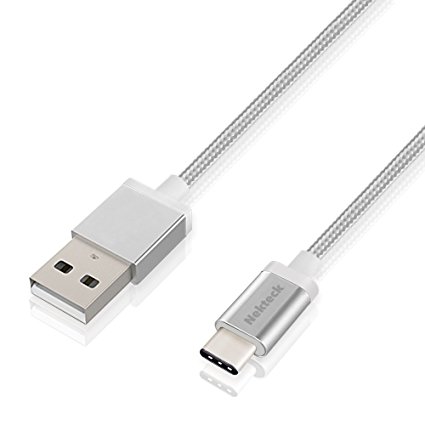 USB Type C Cable, Nekteck Nylon Braided USB-C to USB Type A Male Data & Charging Cord 56k ohm resistor 1m/3.3ft for for Macbook 12 Inch, LG G5, Google Pixel/ Pixel XL, Nexus 5x 6p More, Silver