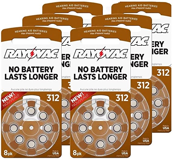 RAYOVAC Size 312 Hearing Aid Batteries, 48 ct