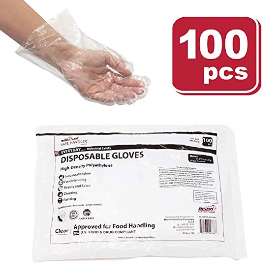 SAFE HANDLER Disposable Food Handling Long Cuff Poly Gloves | One Size Fits Most, 0.65g, 11", Pack of 100 Gloves