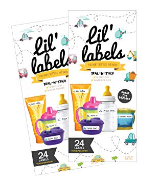 Bottle Labels, Write-On, Self-Laminating, Waterproof Kids Name Labels for Baby Bottles, Sippy Cup for Daycare School, Dishwasher Safe, Boy or Girl (Transportation, Set of 2)