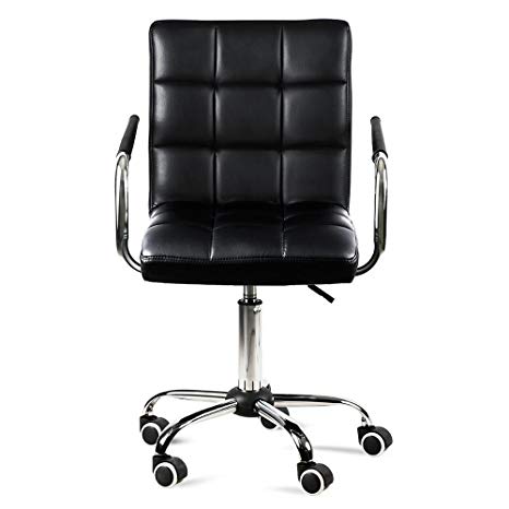 Yaheetech Desk Chairs 360° Swivel Modern PU Leather Midback Adjustable Executive Office Chair, Black