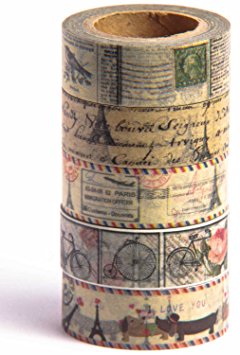 Washi Tape (Japanese Masking Tape) by MIKOKA, 0.6 Inches Wide, 32.8 Feet Long, Set of 5 - Antique Bright