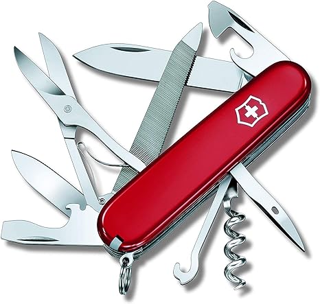 Victorinox Mountaineer Swiss Army Pocket Knife, Medium, Multi Tool, 18 Functions, Blade, Scissors, Red