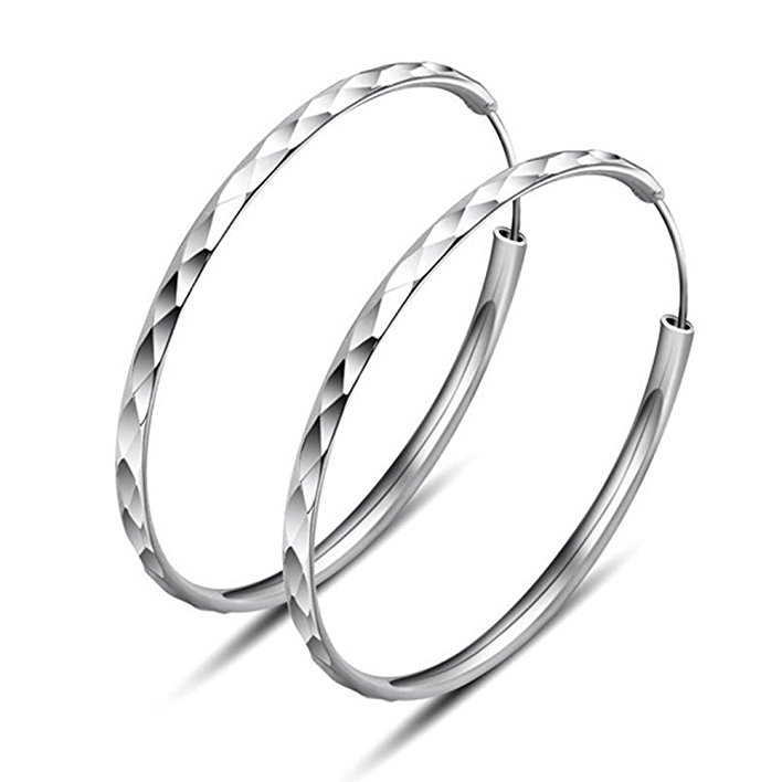 Hanie Hoop Earrings Round Big Hoops Diameter 40mm 925 Sterling Silver without Cubic Zirconia Nickel Free and hypoallergenic Fashion Jewelry for Girls Women
