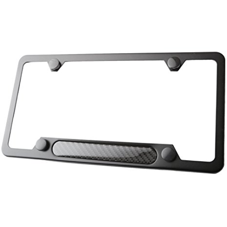 Stainless Steel License Plate Frame Black (Black Carbon Fiber Domed Insert)