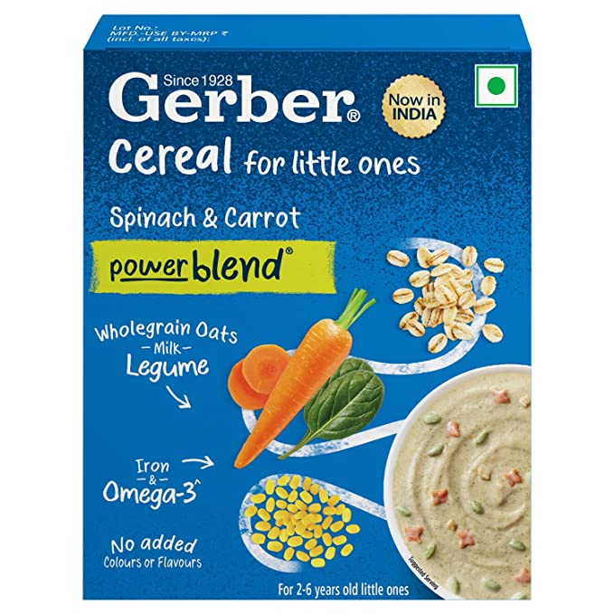 GERBER Cereals Spinach & Carrot for 2-6 year old kids 300g