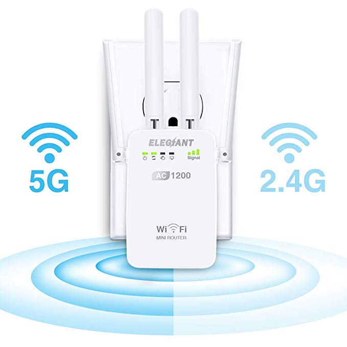 WiFi Range Extender, ELEGIANT AC1200Mbps Wireless WiFi Repeater Signal Amplifier Booster Supports Router/Repeater/Access Point, with High Gain 4 External Antennas and 360 Degree WiFi Coverage (White)
