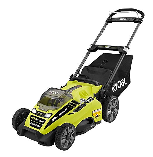 Ryobi RY40180 40V Brushless Lithium-Ion Cordless Electric Mower Kit, with 5.0Ah Battery, 19.88" x 40.748" x 22.677"