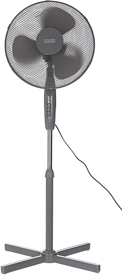 LIVIVO Electric 16” Pedestal Fan – Powerful Free Standing Oscillating and Tilting Height Adjustable Stand – 3 Speed Settings, Oscillation Mode and Mesh Safety Grill (Grey)