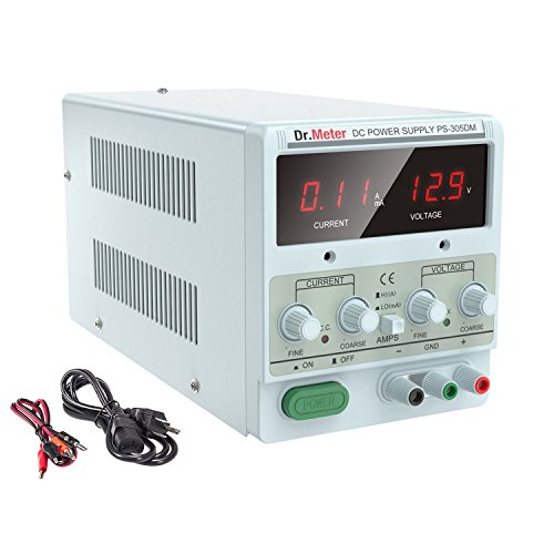 [Variable Linear DC Power Supply] Dr.meter Single-Output 30V 5A DC Power Supply with Alligator to Banana and Power Cable, HY3005D