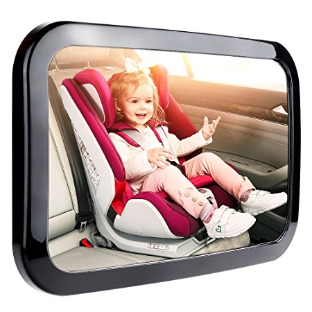 Anpress Baby Car Mirror for Rear Facing Infant, Crystal Clear View Backseat Mirror Newborn Toddler Safe Double Strap Baby Mirror - Adjustable Shatterproof (Black)